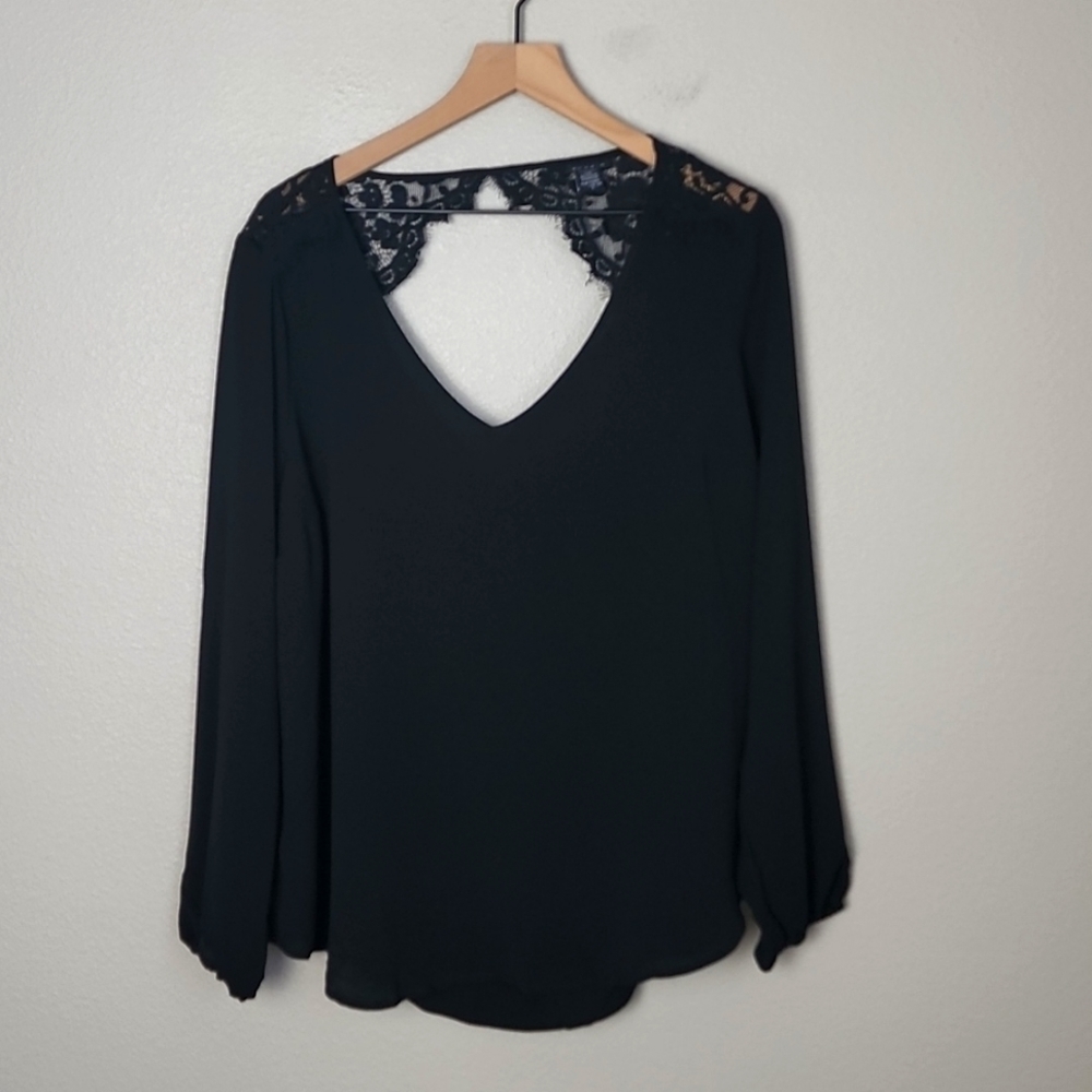 Torrid Black Crepe Lace Drapey Back Top